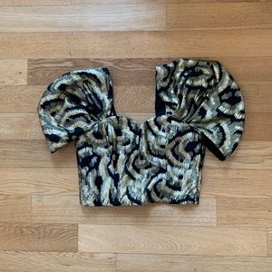 Zara puffy shoulder top with gold detail